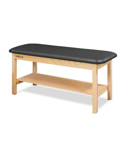 CanDo® Treatment Table with Flat Top and Shelf (Shown in Black Upholstery and Natural Wood Finish)