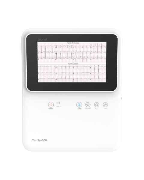 Bionet Cardio Q50 12-Channel Interpretive ECG with 8" Touch Screen and WiFi - ECG Only, Front Top View