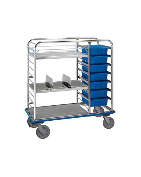 Pedigo CDS-177-C Small Central Supply Cart with 2 Solid Shelves, 2 Shelf Dividers, 4 Retaining Rods & Tote Boxes