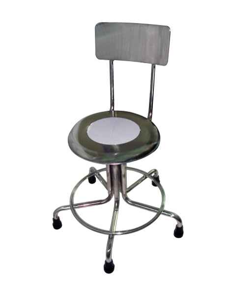 MRI Non-Magnetic Adjustable Height Stainless Steel Stool with Backrest & Rubber Tips