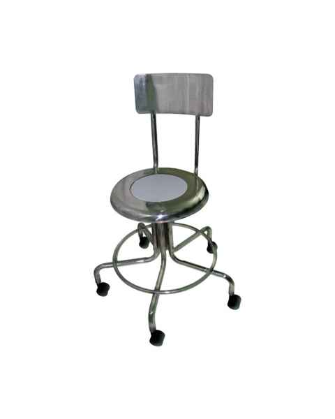 MRI Non-Magnetic Adjustable Height Stainless Steel Stool with Backrest & Dual Wheel Casters