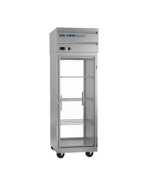 So-Low DH4-25PT Pass-Thru Refrigerator with Stainless Steel Exterior, 3 Wire Shelves, Glass Doors - 25 Cubic Feet
