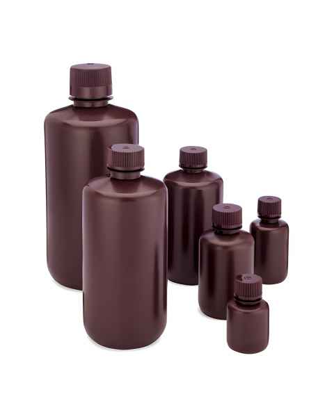 Globe Scientific Diamond® RealSeal™ Narrow Mouth, Boston Round, Amber HDPE Bottle with PP Cap