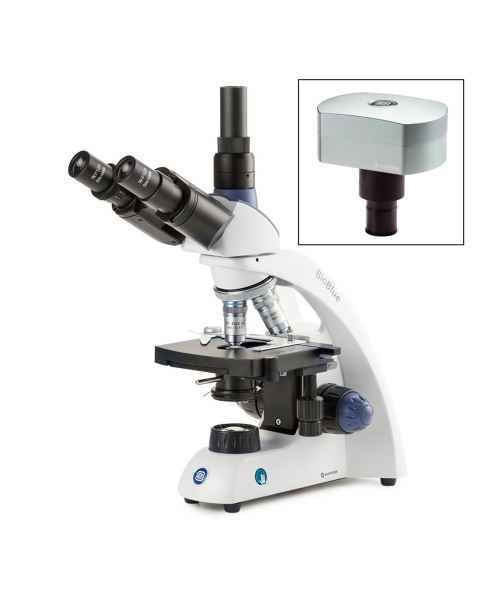 Globe Scientific EBB-4253-DC18 BioBlue Trinocular Compound Microscope SMP 4/10/S40/S100x Oil Objectives with Mechanical Stage and CMEX-18 Pro Camera