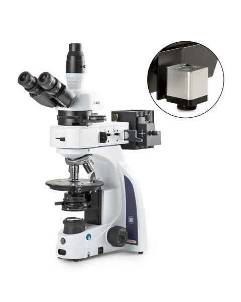 Globe Scientific EIS-1053-PLPOLRI-HDS iScope Trinocular Compound Microscope, EWF 10x/20mm Eyepieces, Quadruple Nosepiece with Plan PLPOLRi, HD-Mini Camera