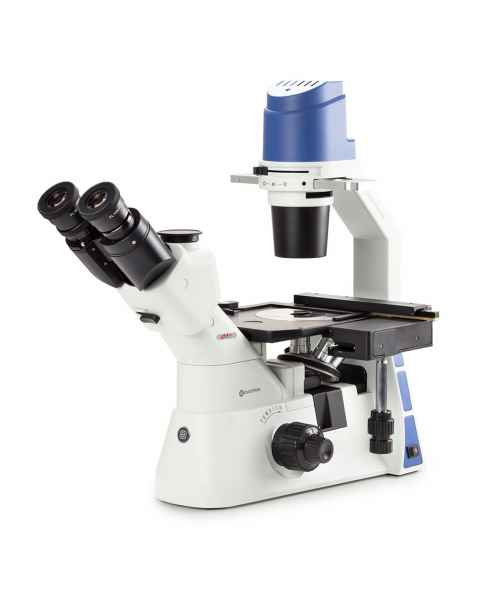 Globe Scientific EOX-2053-PLPH Oxion Inverso Trinocular Inverted Microscope, HWF Plan 10x/22mm Eyepieces, Quintuple Nosepiece with Plan Phase PLPH, Mechanical Stage