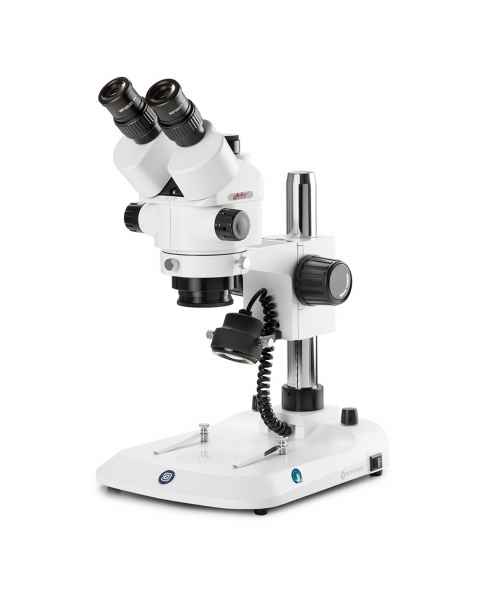 Globe Scientific ESB-1903-P StereoBlue Trinocular Stereo Microscope, WF 10x/21mm Eyepieces with Eyecups, 0.7x - 4.5x Zoom Objective, Pillar Stand