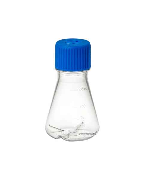MTC Bio F4060-B 125mL Polycarbonate Erlenmeyer Flask with Polypropylene Vented Screw Cap, Baffled Bottom