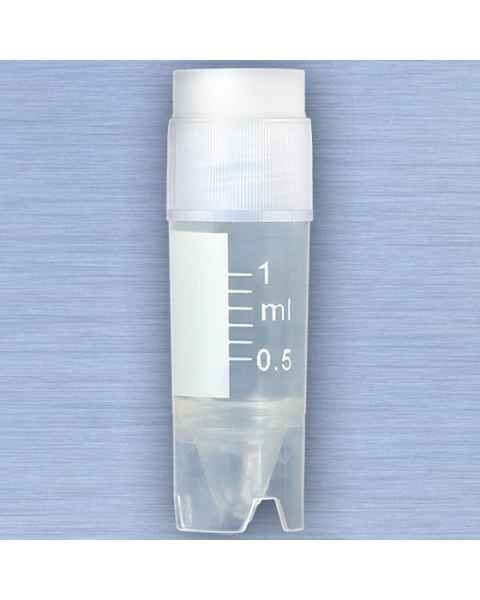 CryoClear Cryogenic Vial 1.0mL - External Threads - Attached Screwcap - Self-Standing Conical Bottom - Sterile