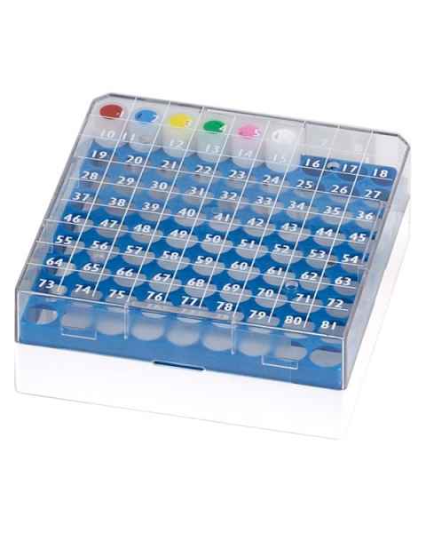 BioBox Storage Box with Transparent Lid for 1.0mL and 2.0mL CryoClear Vials - 81-Place (9x9 Format)