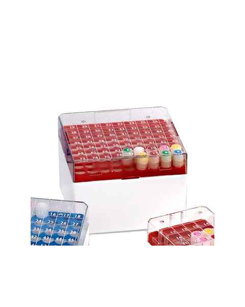 BioBox Storage Box with Transparent Lid for 3mL, 4mL & 5mL External & 5mL Internal CryoClear Vials - 81-Place (9x9 Format)