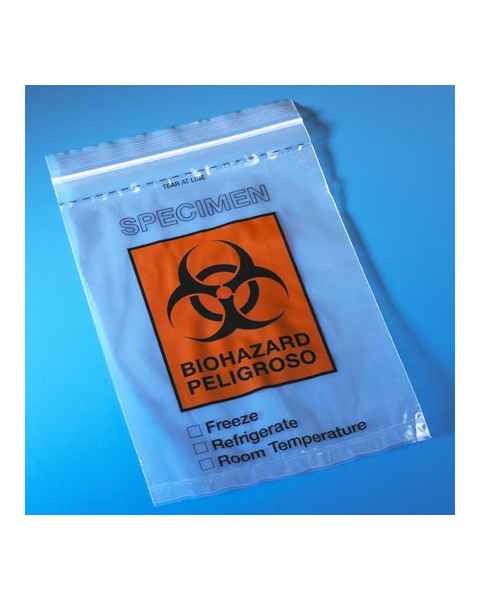 Biohazard Specimen Transport Bags 6" x 9" - Ziplock with Score Line and Document Pouch