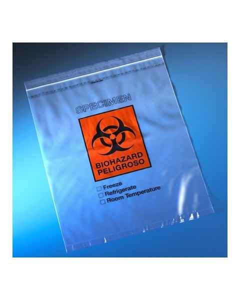 Biohazard Specimen Transport Bag 12" x 15" - Ziplock with Score Line and Document Pouch