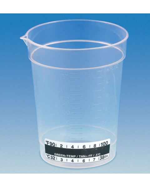6.5 oz Specimen Container with Pour Spout and Thermometer Strip - Non-Sterile