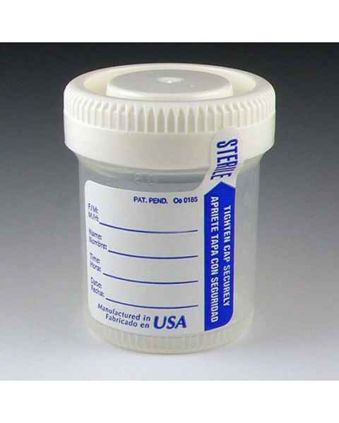 60mL (2oz) Tite-Rite Container with Attached Screw Cap and Tab Seal ID Label - Sterile