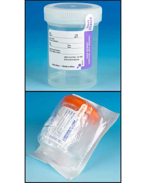 120mL (4oz) Tite-Rite Containers with Attached Screw Caps and Tab Seal ID Labels - Sterile