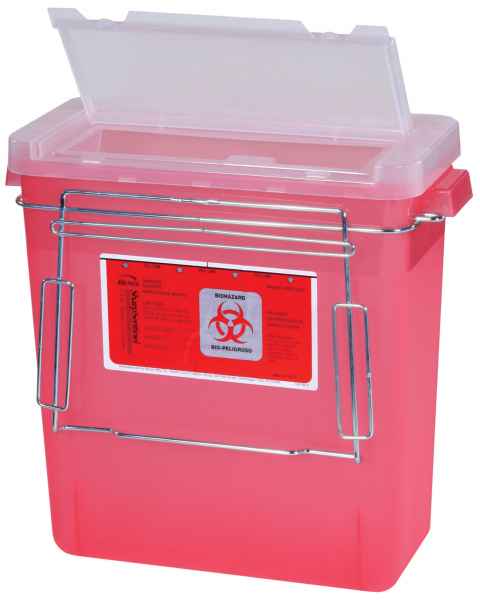 3 Gal. Bemis Sharps Container with Wire Holder and Mounting Bracket for V-Series Carts