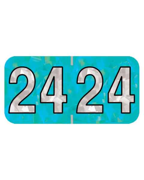 2024 Year Labels - Holographic Aqua - Size 3/4" H x 1 1/2" W