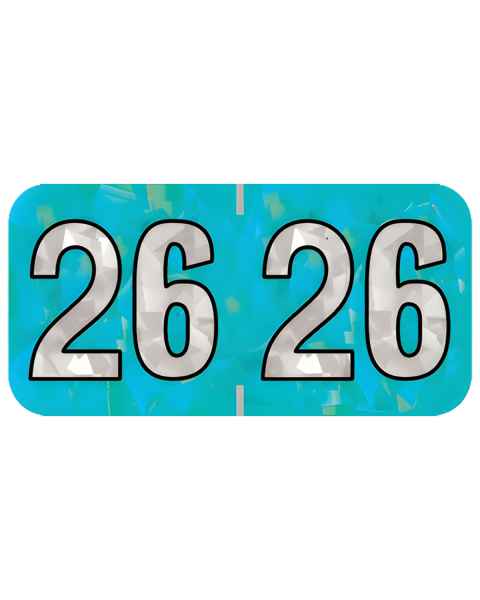 2026 Year Labels - PMA Holographic Aqua - Size 3/4