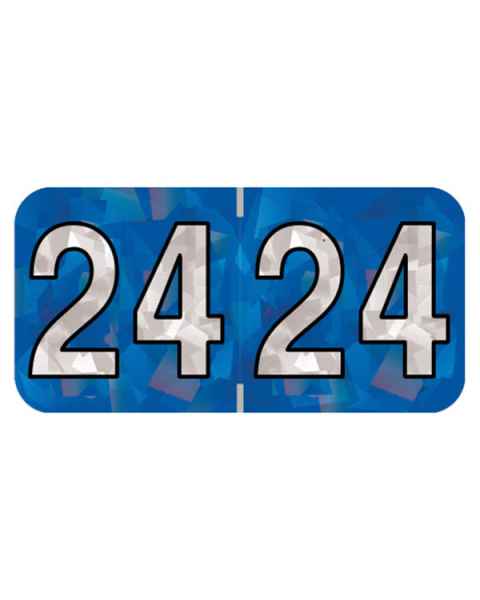 2024 Year Labels - Holographic Blue - Size 3/4" H x 1 1/2" W