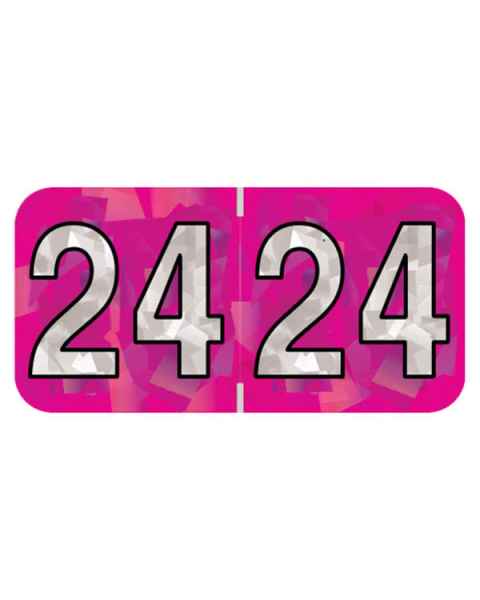 2024 Year Labels - Holographic Fuchsia - Size 3/4" H x 1 1/2" W