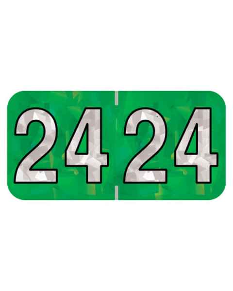 2024 Year Labels - Holographic Green - Size 3/4" H x 1 1/2" W