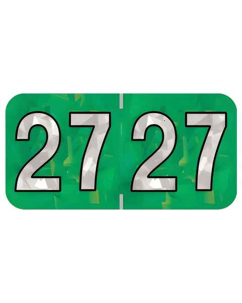 Arden Label HGYM-27-T4 PMA Holographic Green 2027 Year Labels - Size 3/4