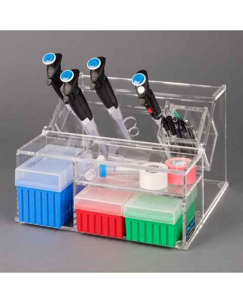 Poltex HOUSAC Pipette Stand with Pen and Tip Storage Bin - Acrylic (Pipettes, Tip Boxes, and Other Supplies are Not Included)