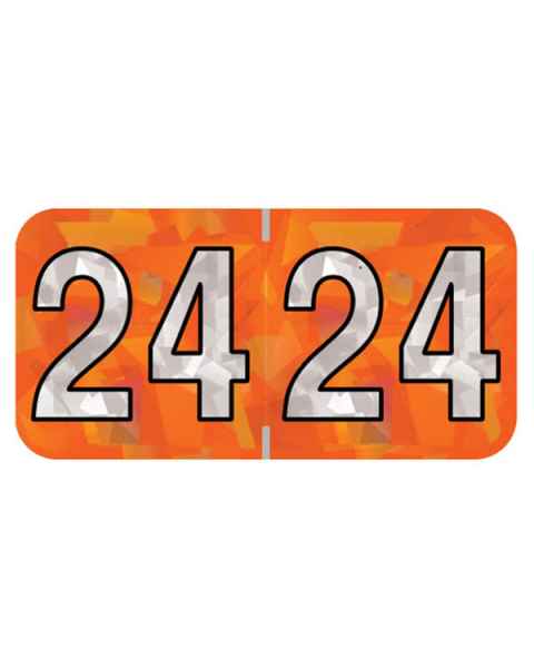 2024 Year Labels - Holographic Orange - Size 3/4" H x 1 1/2" W