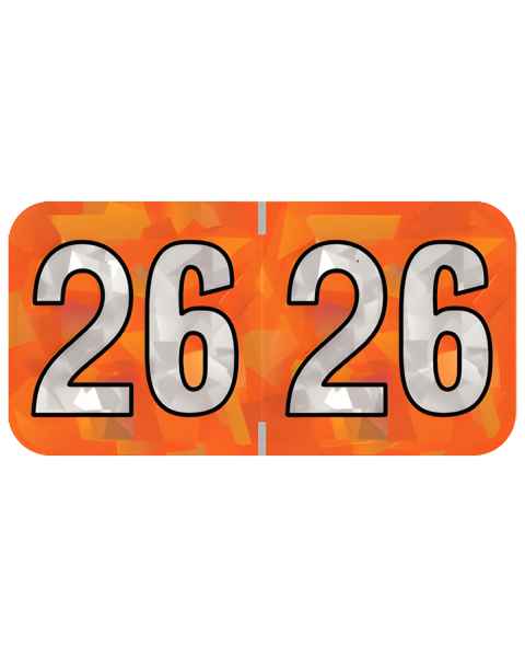 Arden Label HOYM-26-T4 PMA Holographic Orange 2026 Year Labels - Size 3/4