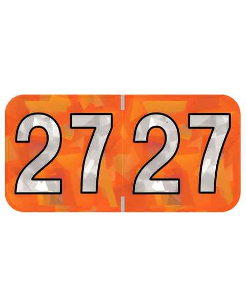 Arden Label HOYM-27-T4 PMA Holographic Orange 2027 Year Labels - Size 3/4