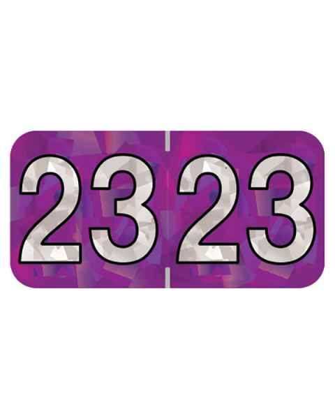 2023 Year Labels - Holographic Purple - Size 3/4" H x 1 1/2" W