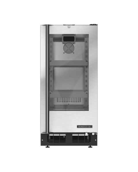 Hoshizaki HR15A-G HR Series Single-Section Undercounter Refrigerator with 2 Stainless Steel Shelves, Glass Door, 2.54 Cubic Feet - Front View