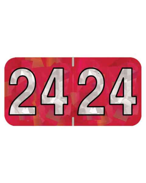 2024 Year Labels - Holographic Red - Size 3/4" H x 1 1/2" W