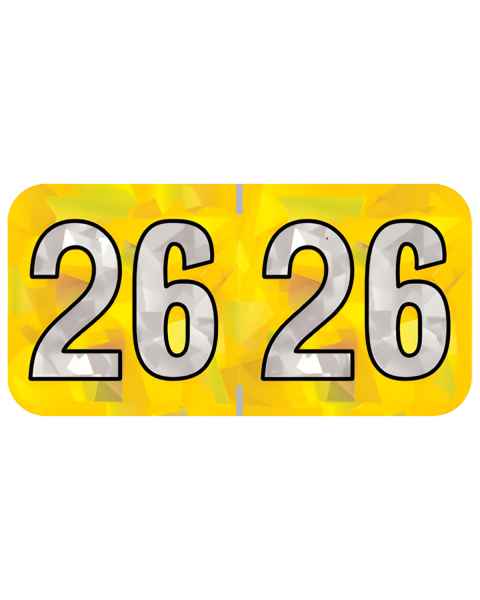2026 Year Labels - PMA Holographic Yellow - Size 3/4