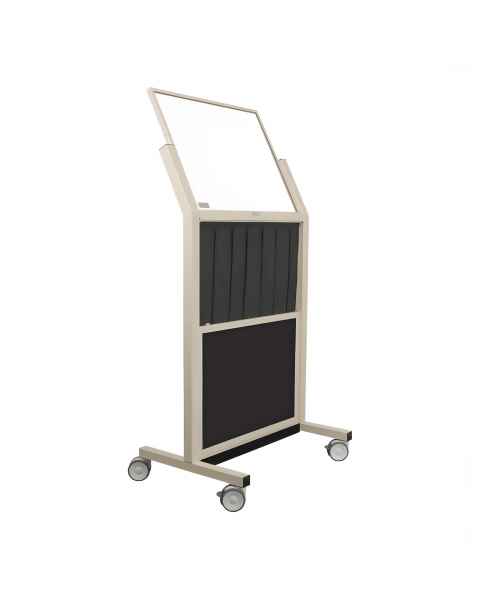 Phillips Safety LB-2430-B-CUR Tilted Mobile Lead Barrier with Reach-Through Curtain, Glass Window Size 24" H x 30" W - Right Angle