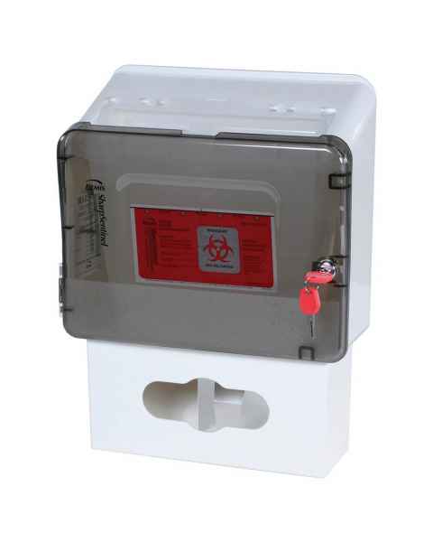Harloff LKSHRPHOLD5Q-GLV 5 Quart Locking Sharps Container with Plastic Glove Box for M-Series or A-Series Medical Carts