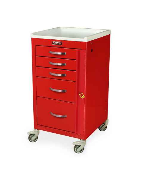 Harloff M3DS1824B05 M-Series Mini Width Short Emergency Crash Cart Five Drawers with Breakaway Lock