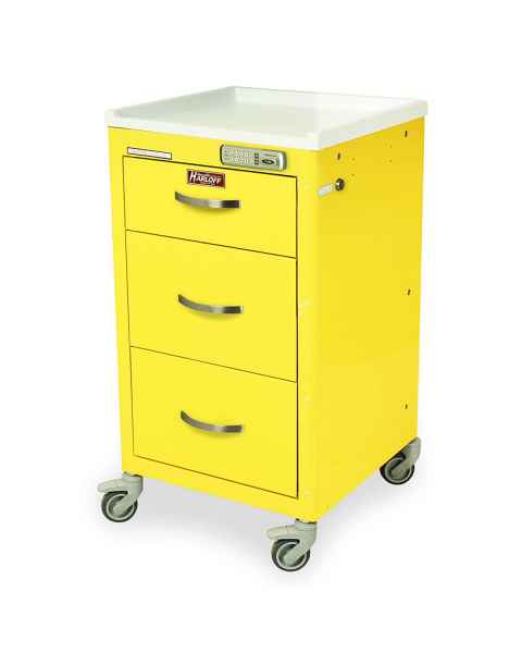 Harloff M3DS1824E03 M-Series Mini Width Short Infection Control Cart Three Drawers with Basic Electronic Pushbutton Lock