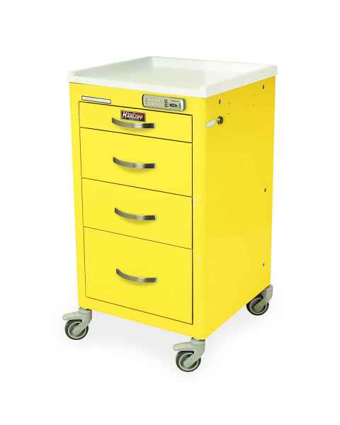 Harloff M3DS1824E04 M-Series Mini Width Short Infection Control Cart Four Drawers with Basic Electronic Pushbutton Lock