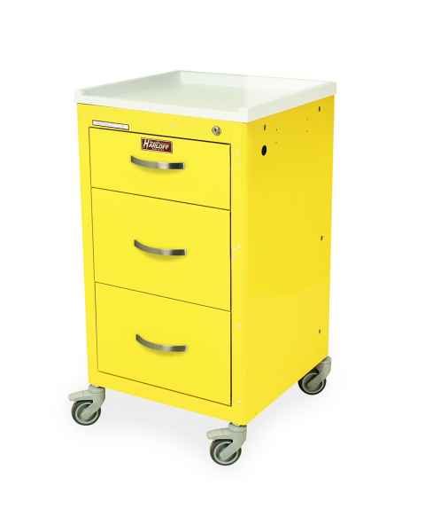 Harloff M-Series Mini Width Short Isolation Cart Three Drawers with Key Lock, 3" Casters