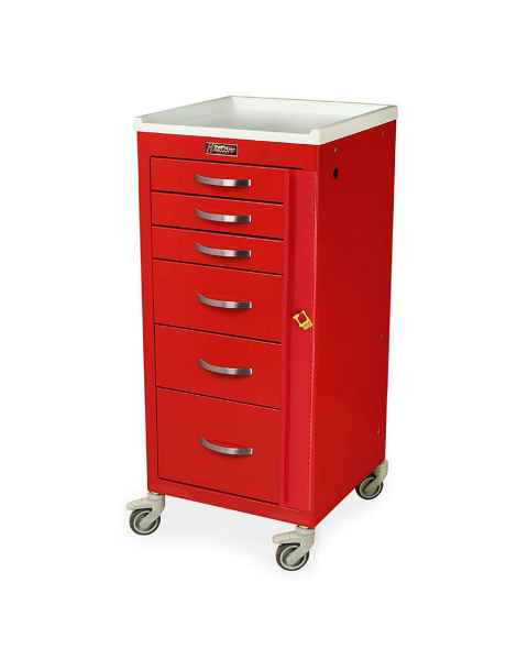 Harloff M3DS1830B06 M-Series Mini Width Tall Emergency Crash Cart Six Drawers with Breakaway Lock, 3" Casters