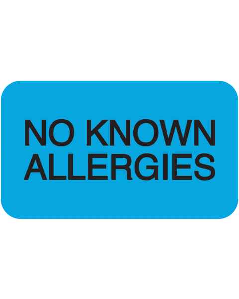 NO KNOWN ALLERGIES Label - Size 1 1/2"W x 7/8"H