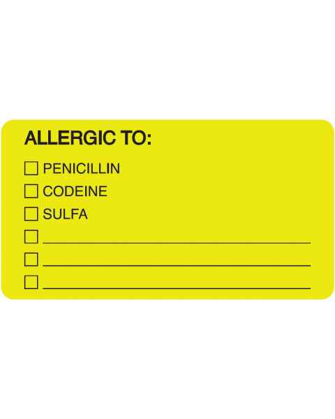 ALLERGIC TO Label - Size 3 1/4"W x 1 3/4"H - Fluorescent Chartreuse