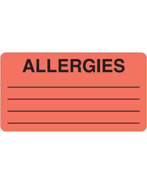 ALLERGIES Label - Size 3 1/4"W x 1 3/4"H