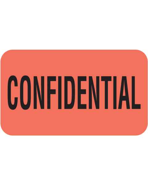 CONFIDENTIAL Label - Size 1 1/2"W x 7/8"H - Fluorescent Red