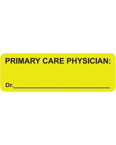 PRIMARY CARE PHYSICIAN Label - Size 3"W x 1"H