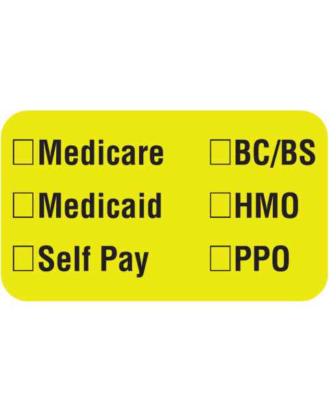 MEDICARE MEDICAID SELF PAY Label - Size 1 1/2"W x 7/8"H
