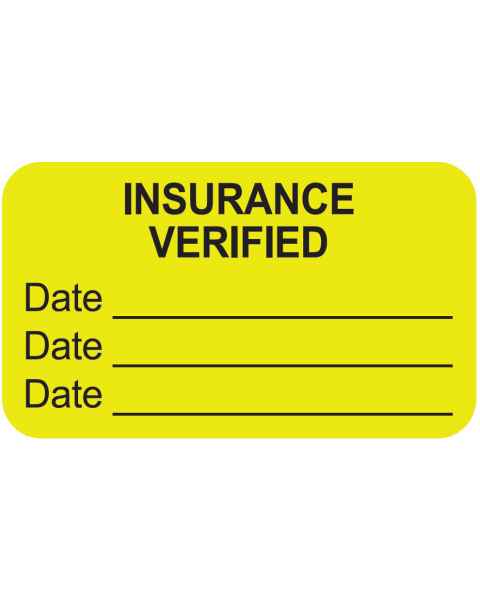 INSURANCE VERIFIED Label - Size 1 1/2"W x 7/8"H