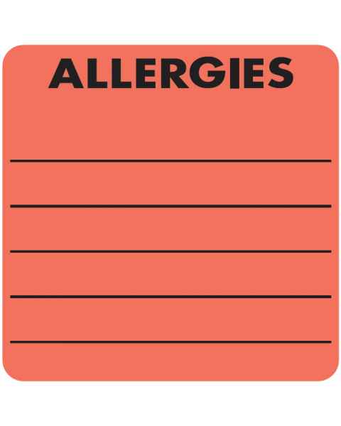 ALLERGIES Label - Size 2"W x 2"H